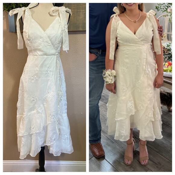 NWOT Lulus Elegant Direction Ivory Embroidered Ruffled Tie-Strap Midi Dr… - Picture 12 of 15